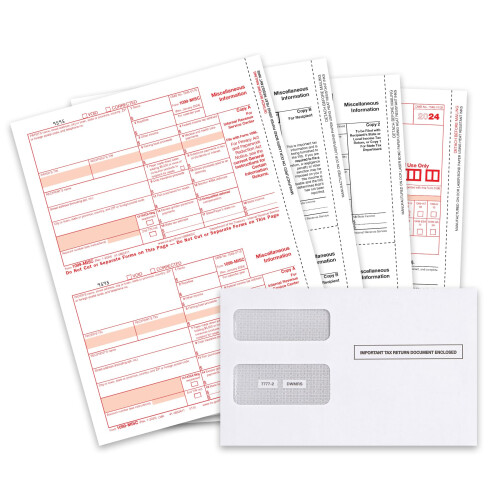 Formulários 1099 MISC 2024, Kit de 4 Partes, 25 Formulários a Laser, Compatível com QuickBooks
