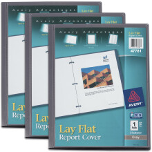 Avery Lay Flat Report Cover with 3 Plastic Fasteners  Clear Front Window  Holds up to 50 Sheets  3 Gray Covers (47781)