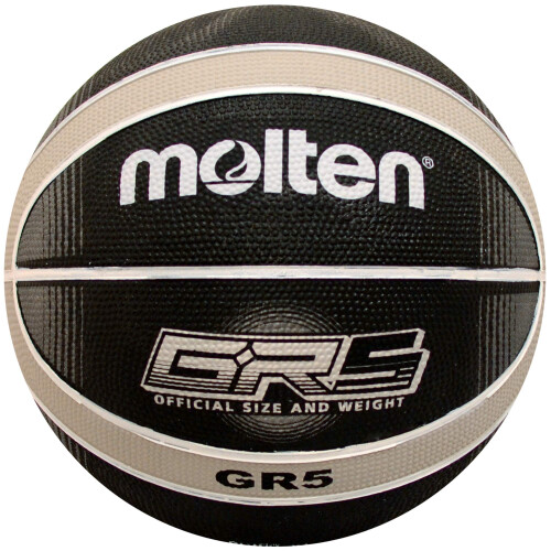 Molten Premium 12 Panel Design Gummi-Basketball, Schwarz/Silber, Juniorgr    e 5""