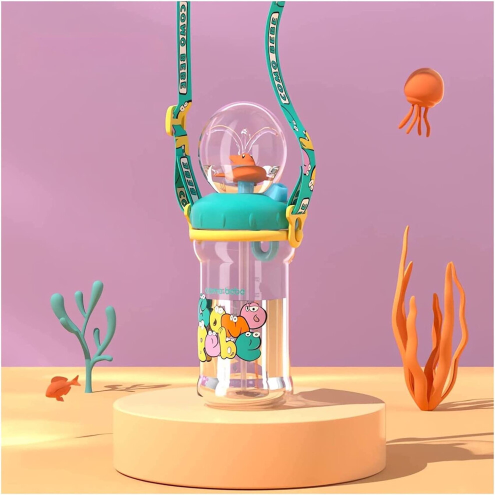 Whale Squirt Drinking Cup - Cute Water Bottle With Spray Leak Proof Weighted Straw For Kids (350Ml/Green) Green