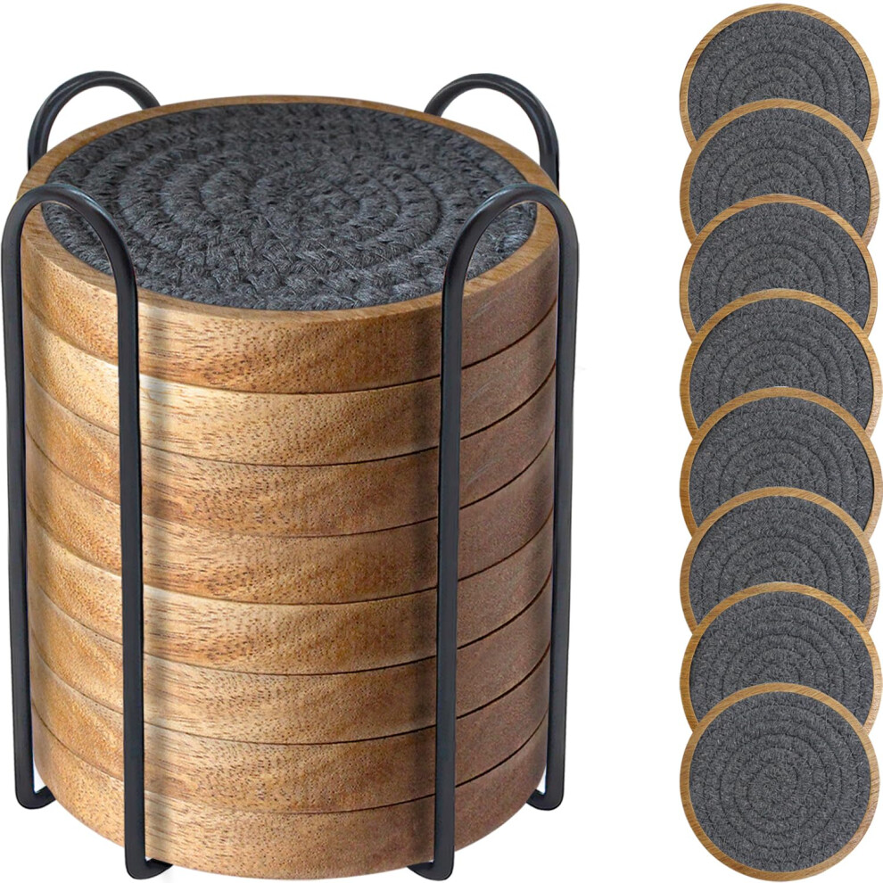 Eykao Dessous de Verre Absorbants pour Boissons Ensembles de 8 Dessous de Verre Tiss   s avec Support Dessous de Verre en Bois pour Table Basse Cad