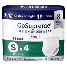 NorthShore GoSupreme Cueca de Incontinência Noturna, 8 Horas, Pequena, 4 Contagem, Branca, 22-32 polegadas