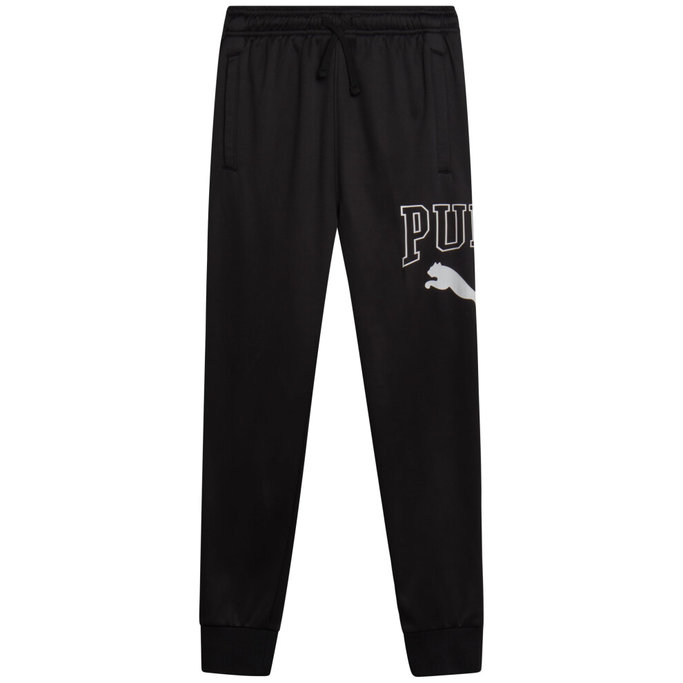 PUMA Boys' Jogger Pants - Soft Performance Fleece Athletic Jogger Sweatpants for Boys (8-20)  Size 8  Black/White