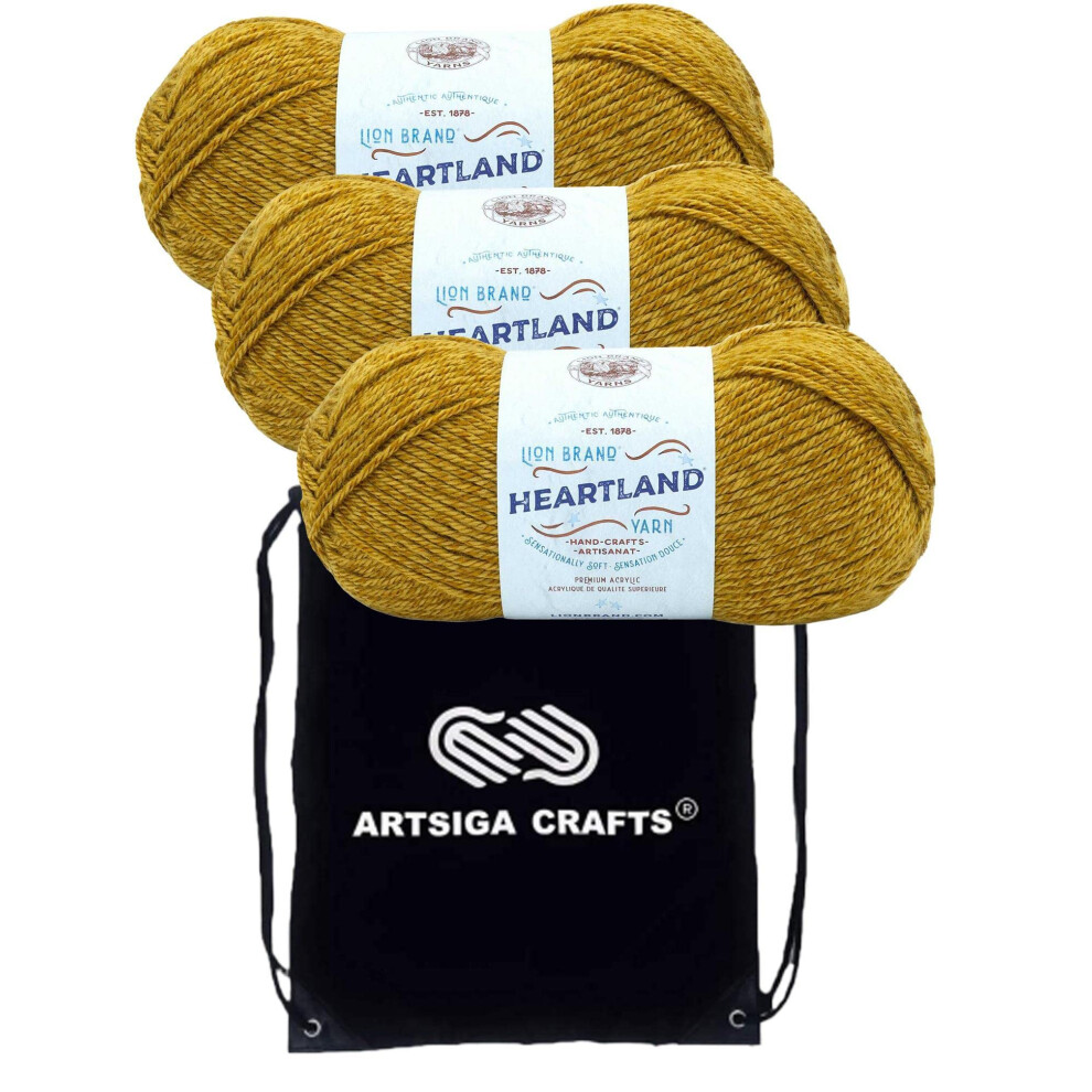 Lion Brand Heartland Canyonlands 136-131 (3-Skeins - Same Dye Lot) Worsted Medium #4 Acrylic Yarn for Crocheting and Knitting with Project Bag