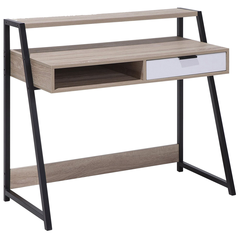 1 Drawer Home Office Desk with Shelves 100 x 50 cm Light Wood CALVIN