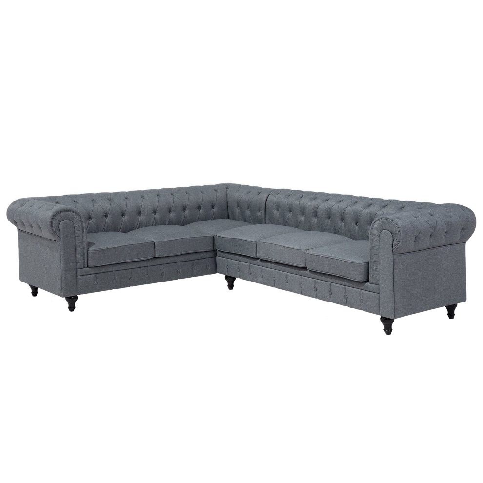 Corner Sofa CHESTERFIELD Fabric Grey 6 Seater Right Hand