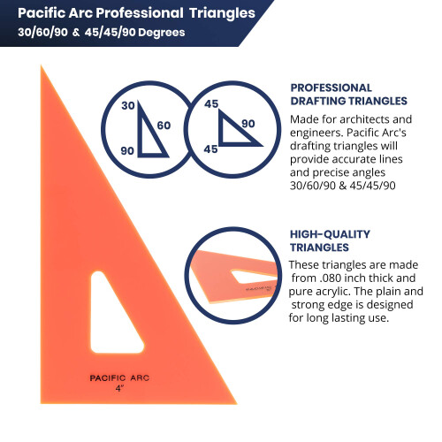 Pacific Arc Drafting Triangle  22-inch  45/90 Degrees  Fluorescent Orange 2