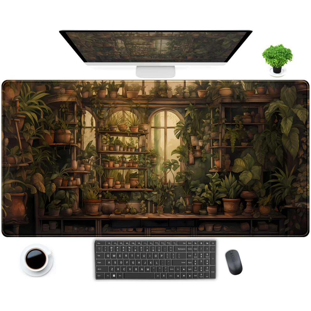 Tappetino Da Scrivania Per Amanti Delle Piante, Retrò, Verde, Motivo Salvia, Xxl, Per Mouse, Da Gioco, Stile Anime, 80 X 40 Cm, Accessori Estetici Per Scrivania Da Donna-image