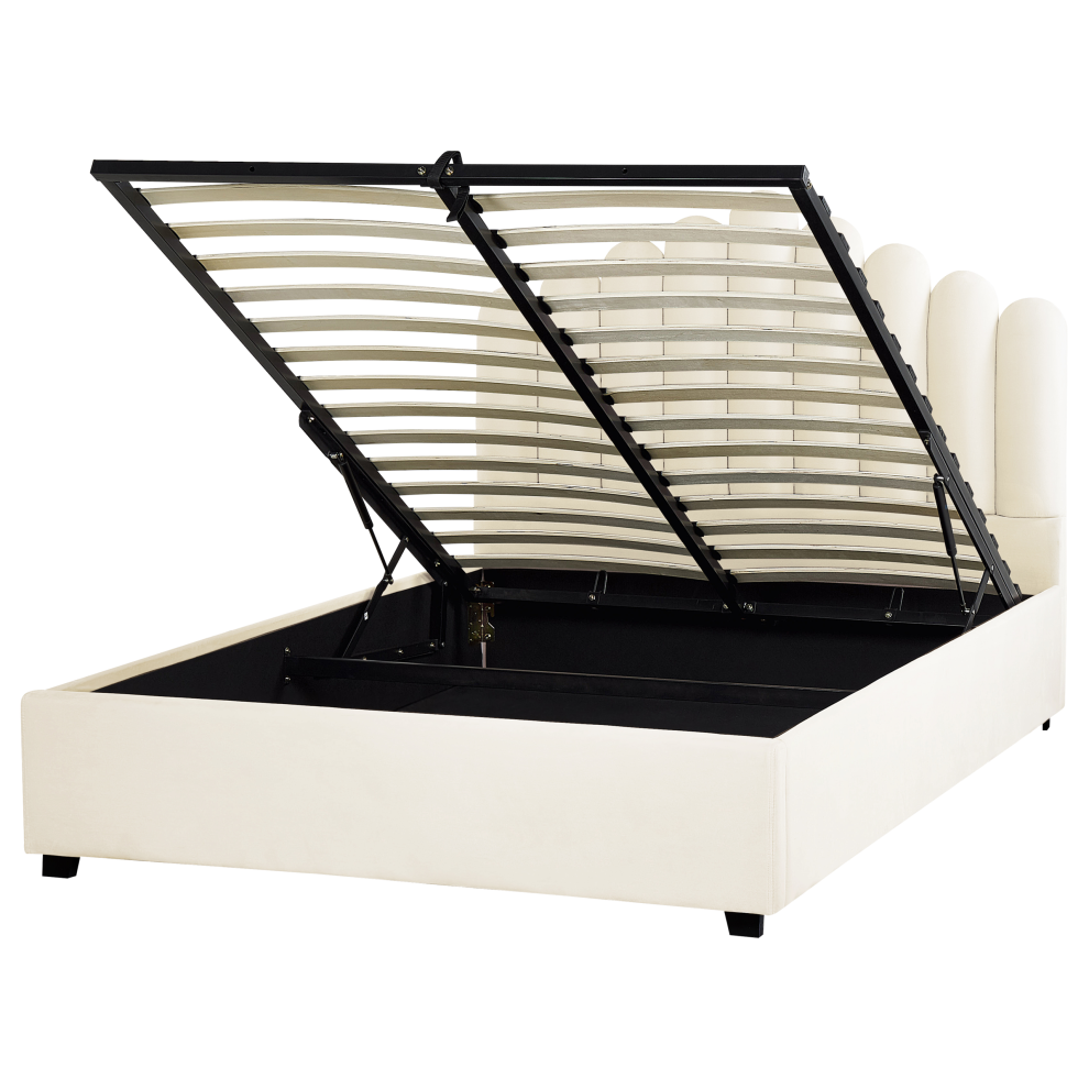Ottoman Bed Velvet VINCENNES 140 x 200 cm (EU Double) Off-White