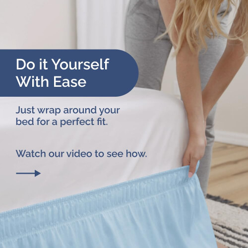 Saia de Cama com Franja - Azul Claro - para Camas de Tamanho Duplo com Queda de 24 Polegadas 2