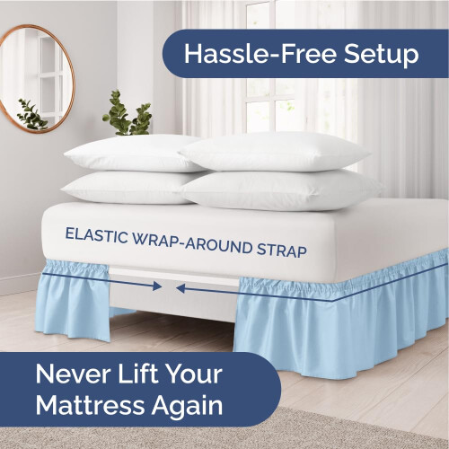 Saia de Cama com Franja - Azul Claro - para Camas de Tamanho Duplo com Queda de 24 Polegadas 1