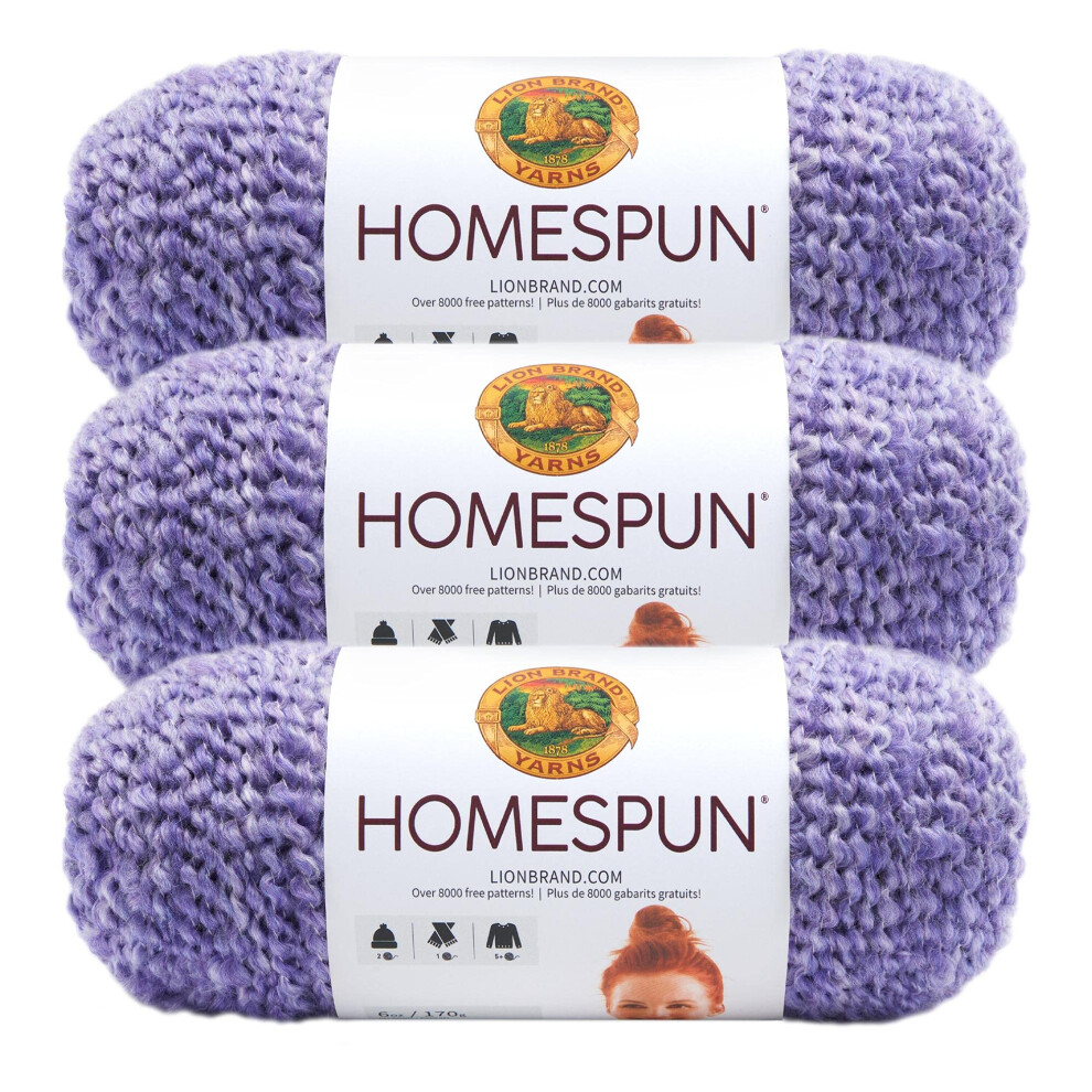 Lion Brand Yarn Homespun Yarn  Soft Bulky Yarn for Knitting  Crocheting  and Crafting  3 Pack  Purple Aster