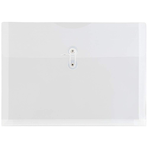 JAM PAPER Plastic Envelopes with Button & String Tie Closure - Letter Booklet - 9 3/4 x 13 - Clear - 12/Pack