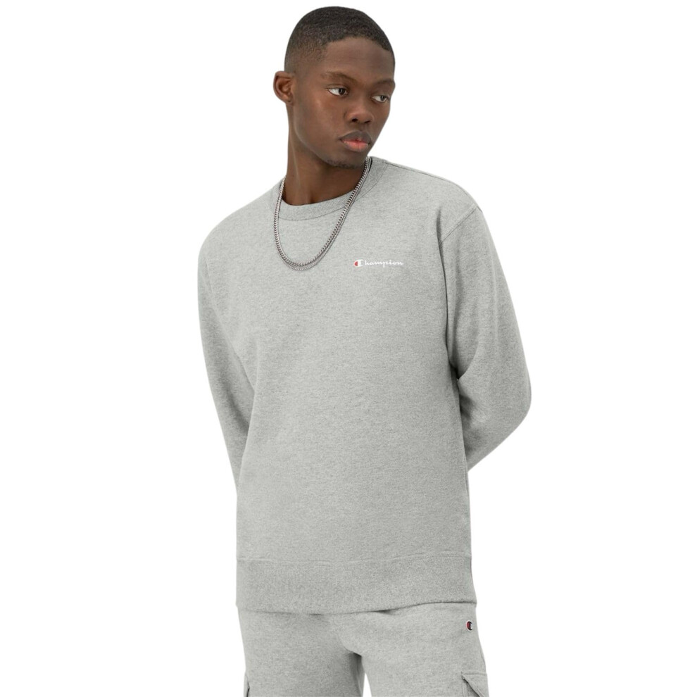 Champion Crewneck  Powerblend Fleece  Hoodie Sweatshirt for Men  Logo (Reg. or Big & Tall)  Oxford Gray Small Script