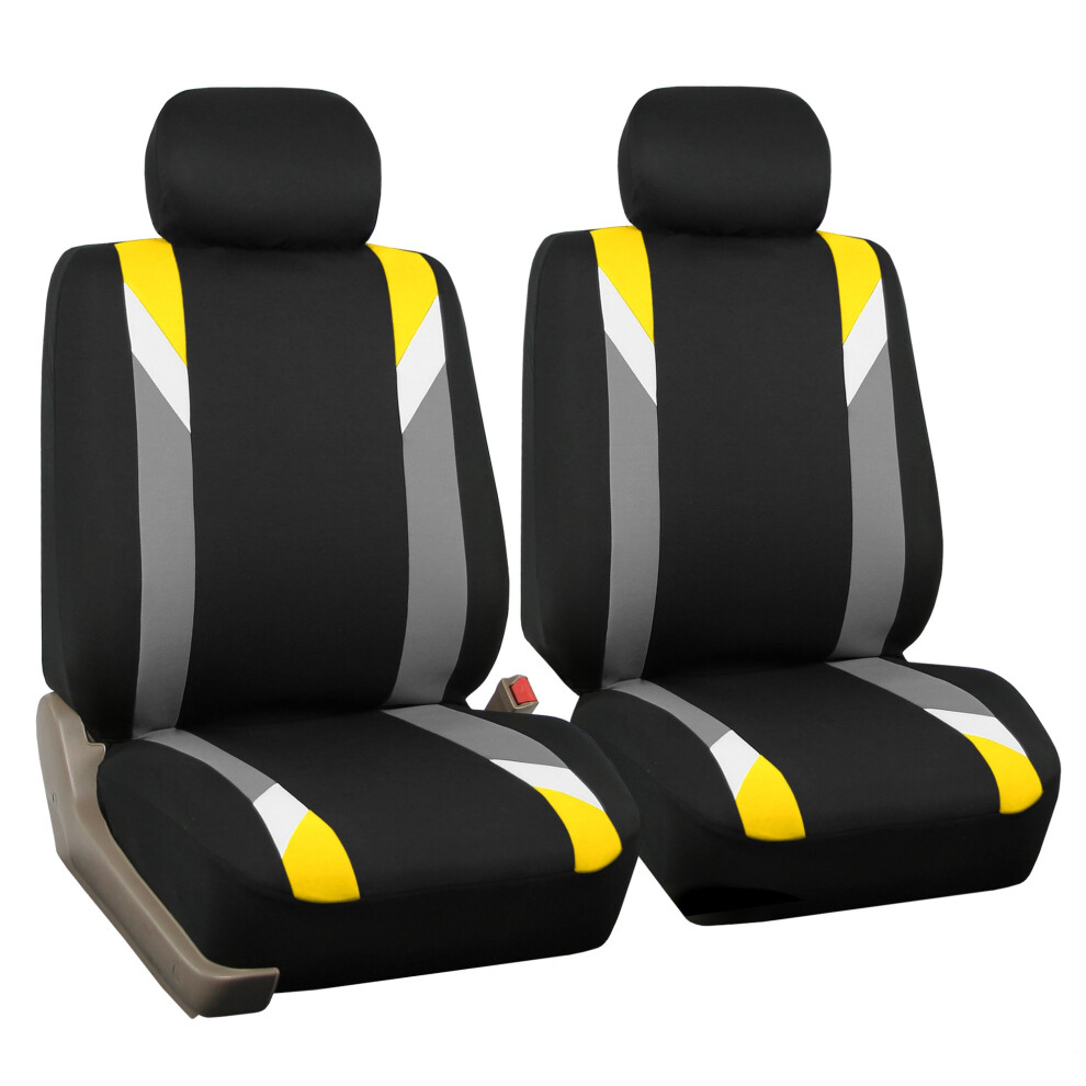 Fh Group Set Di Coprisedili Anteriori Per Auto Con Schienale Basso, Con Poggiatesta Rimovibile, Misura Universale, Compatibile Con Airbag, Per Suv, Berlina, Furgoni, Giallo-image