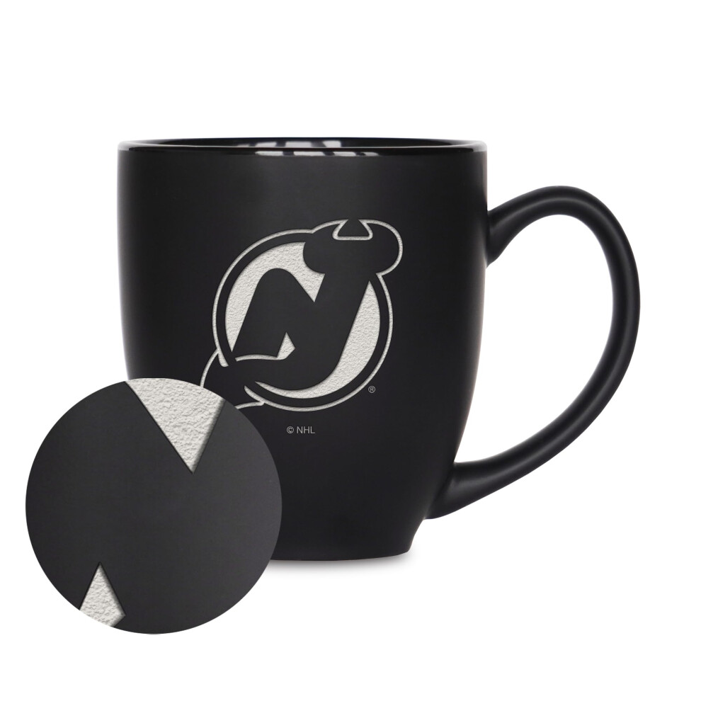 Rico Industries Nhl Hockey New Jersey Devils 15Oz Laser Engraved Matte Ceramic Bistro Mug - For Hot Or Cold Drinks Black