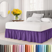 Wrap Around Dust Ruffle Bed Skirt - Purple - for Full Size Beds with 24 Inch Drop - Easy Fit Elastic Strap - Adjustable Pleated Bedskirt w/Brushe
