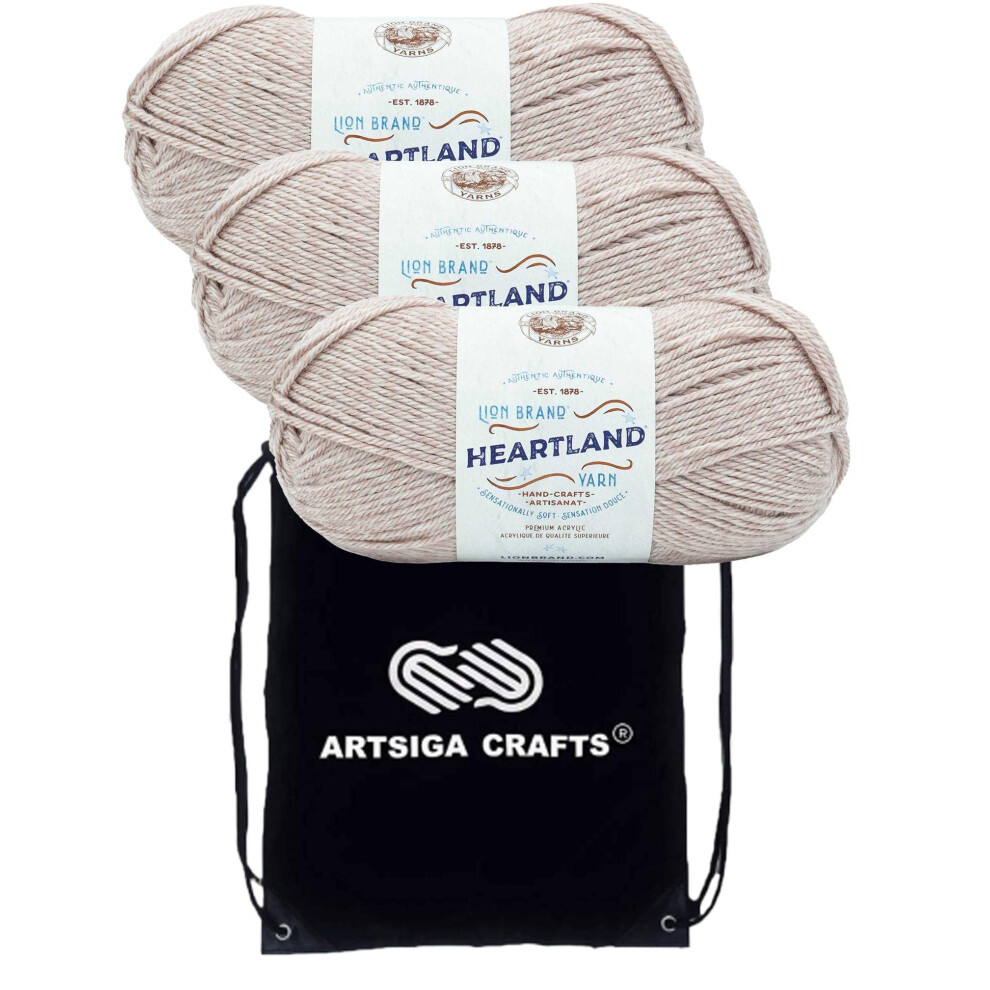 Lion Brand Heartland Glacier Bay 136-105 (3-Skeins - Same Dye Lot) Worsted Medium #4 Acrylic Yarn for Crocheting and Knitting with Project Bag