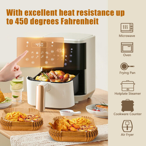 Forros de Papel para Air Fryer, 150 PCS Papel Parchment Resistente a Óleo, 8 Polegadas, Sem Cloro 2