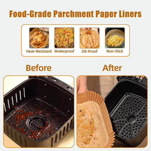 Forros de Papel para Air Fryer, 150 PCS Papel Parchment Resistente a Óleo, 8 Polegadas, Sem Cloro 1