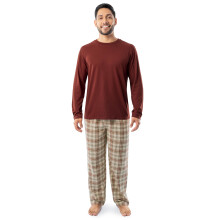 Fruit of the Loom Herren-Pyjama-Schlafset aus Jersey-Strickoberteil und Flanellhose, rot/khaki kariert