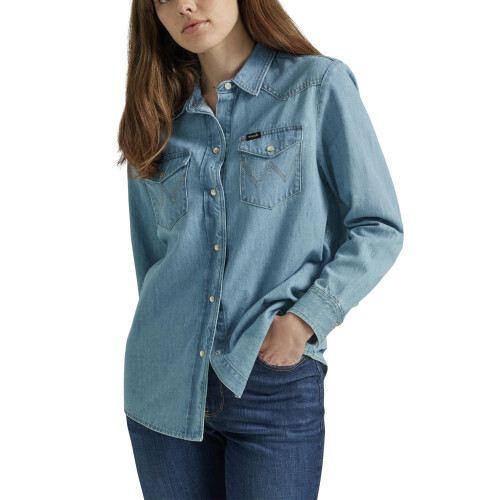 Wrangler Wrangler Kvinders k?reste Denim Snap Closure Shirt Glacier