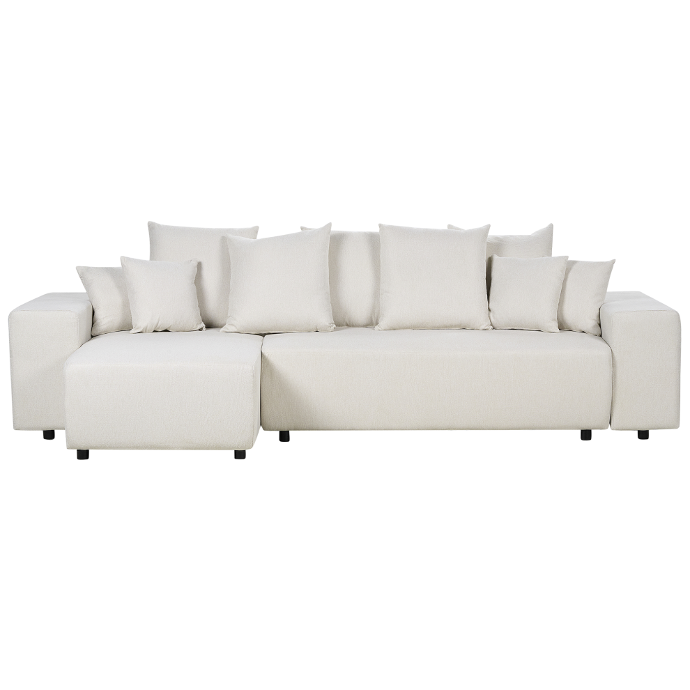 Corner Sofa Bed LUSPA Fabric Light Beige with Storage 3 Seater Right Hand