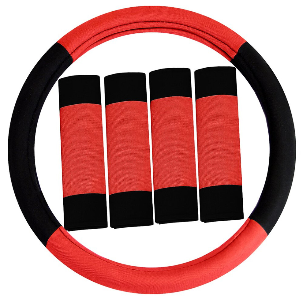 Fh Group Universal Fit Modernistic And Seat Belt Pads Combo Set Steering Wheel Cover Fits Most Cars Suvs Red 816352023358