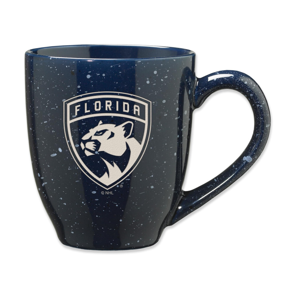 Taza De Caf De Cer Mica Moteada Grabada Con L Ser De Los Florida Panthers De La Nhl Hockey De Rico Industries, Color Azul Marino, 16 Oz-image