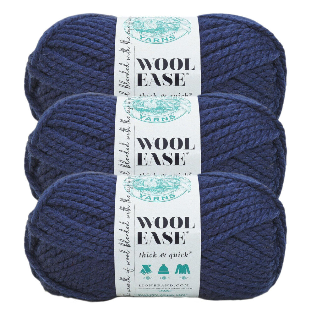 Lion Brand Yarn Wool-Ease Thick & Quick Yarn  Soft and Bulky Yarn for Knitting  Crocheting  and Crafting  3 Pack  Navy