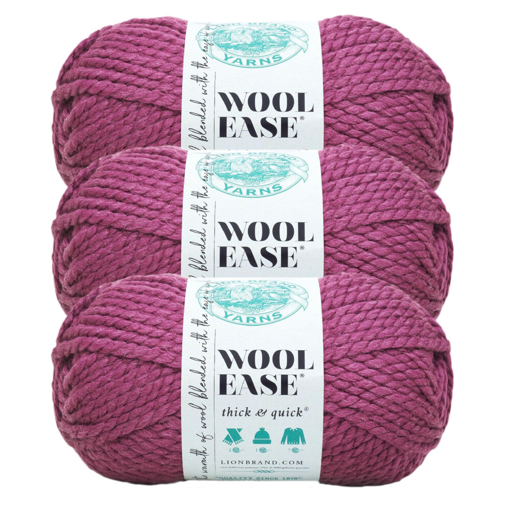 Lion Brand Yarn Wool-Ease Thick & Quick Yarn  Soft and Bulky Yarn for Knitting  Crocheting  and Crafting  3 Pack  Fig