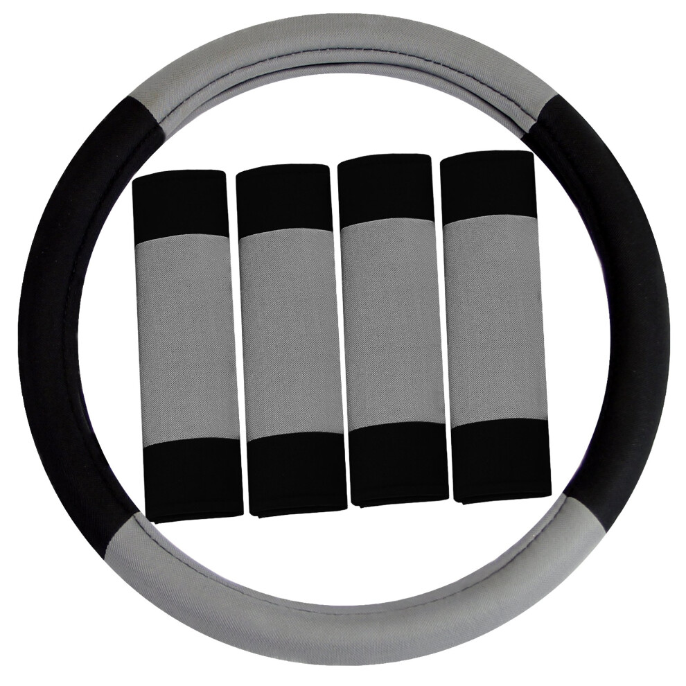 Fh Group Universal Fit Modernistic And Seat Belt Pads Combo Set Steering Wheel Cover Fits Most Cars Suvs Gray 816352023327