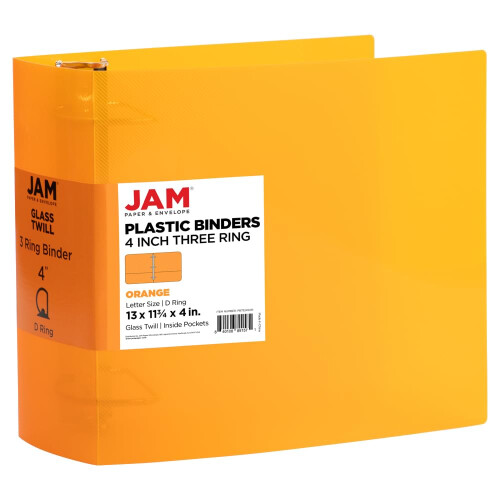 JAM PAPER Pasta de plstico de 4 polegadas - Pasta laranja com 3 argolas - Vendida individualmente