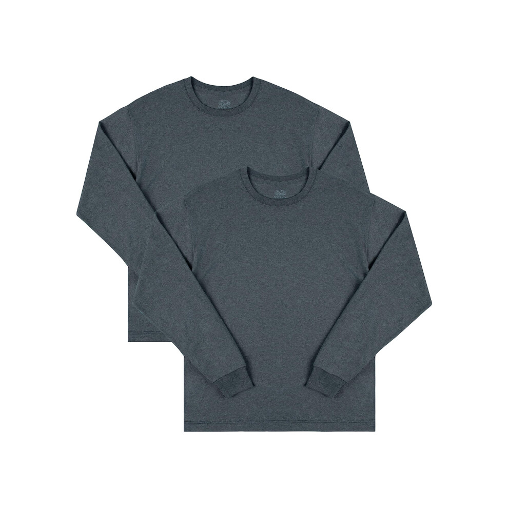 Fruit Of The Loom Men's Eversoft Cotton T Shirts Breathable & Moisture Wicking With Odor Control Long Sleeve-Black Heather