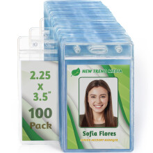 EcoEarth - Vertical Card Protector w/Soft Edge - Premium Tier Sealable 2.25x3.5 Inch 100 Pack - Waterproof ID Badge Holder - Plastic Name Tag Holder