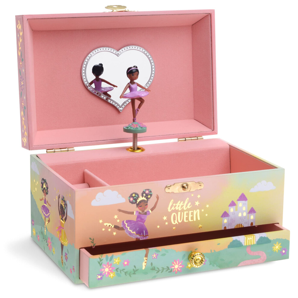 Juvelkeeper Jewelkeeper Girl's Musical Jewelry Storage Box With Pullout Drawer And Black Ballerina Little Queen Design Swan Lake Tune