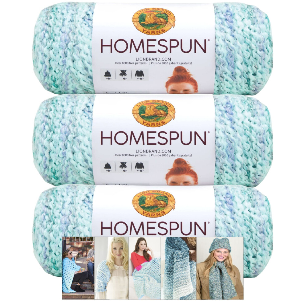 Lion Brand Yarn - Homespun - 3 Pack with Pattern Cards in Color (Waterfall)