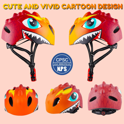 Capacete para Crianças de 2 a 8 Anos com Design de Dinossauro e Equipamento de Proteção 2