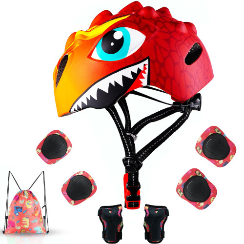 Capacete para Crianças de 2 a 8 Anos com Design de Dinossauro e Equipamento de Proteção