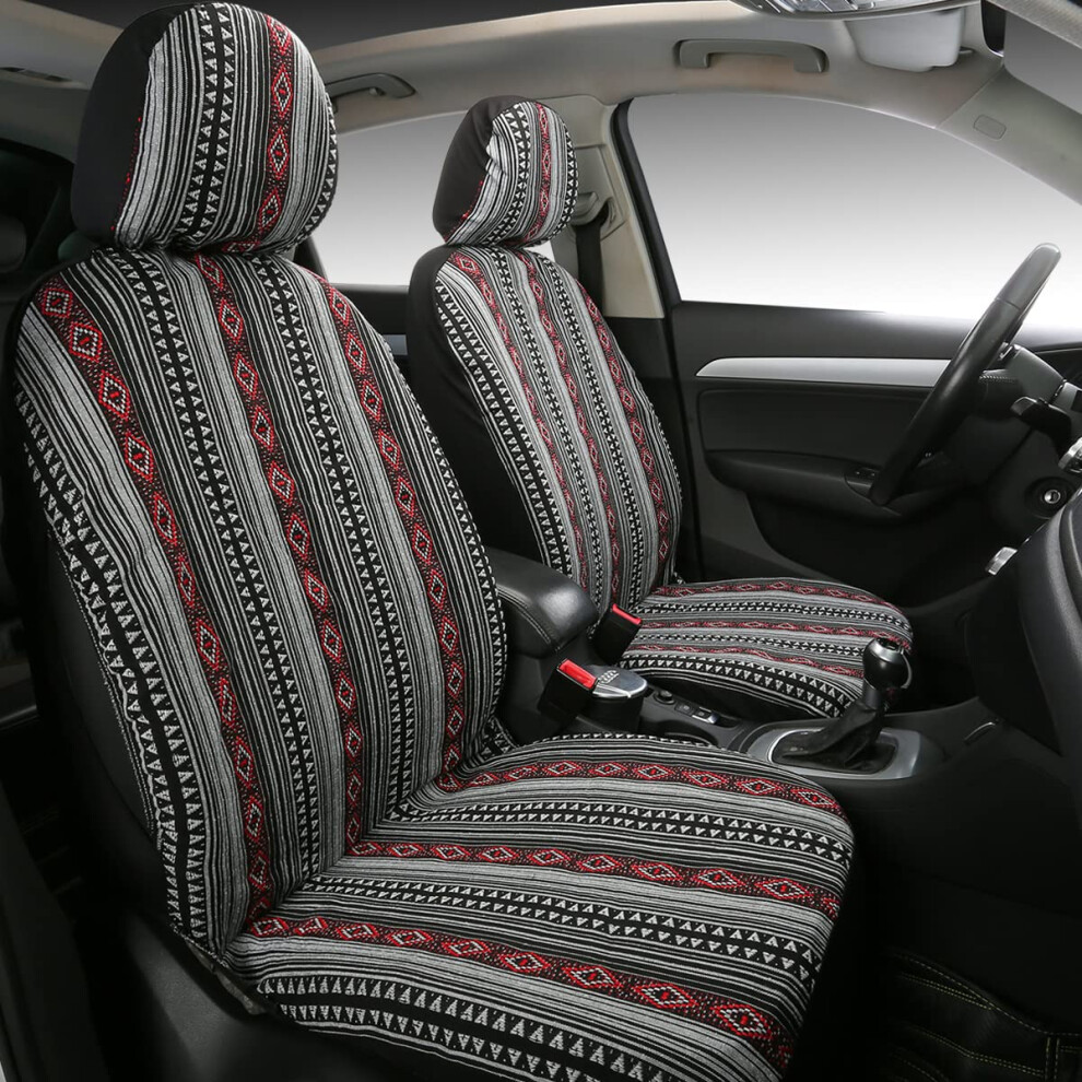 Ponyjoyup Baja Saddle Blanket Car Seat Covers 4Pcs Front Breathable Washable Striped Woven Automotive Vehicle Seat Cover Universal Boho Seat Cover F 754003343236