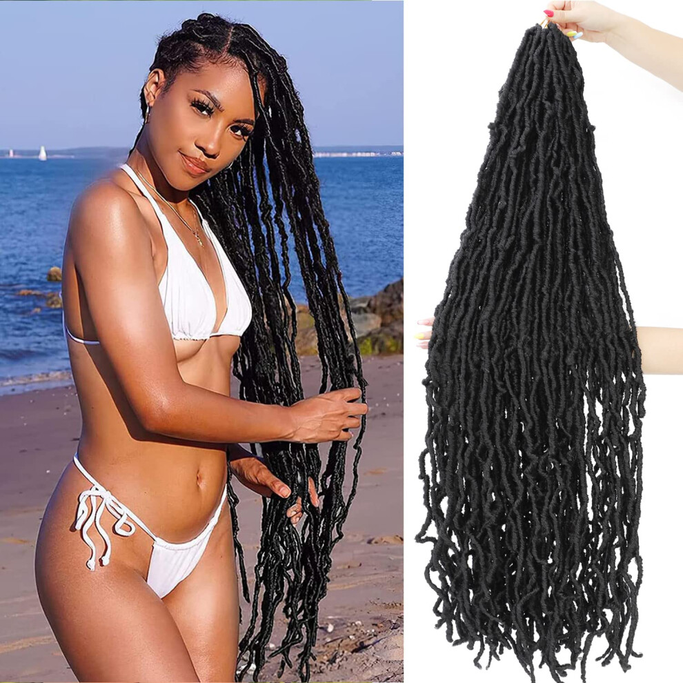 Lot De 6 Tresses Synth Tiques Au Crochet, 76 Cm, Synth Tiques, Pr -Boucl Es, Super Longues, Pr -Allong Es (76 Cm, Lot De 6, 1B)-image