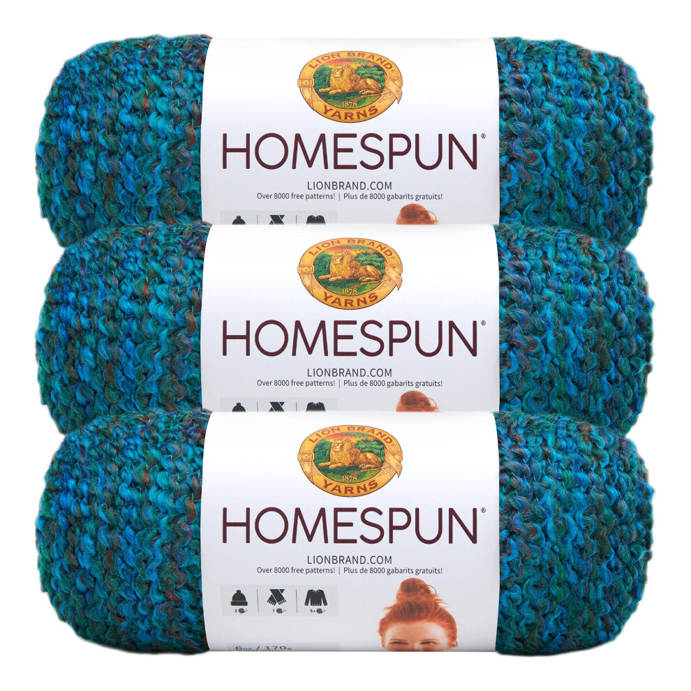 Lion Brand Yarn Homespun Yarn  Soft Bulky Yarn for Knitting  Crocheting  and Crafting  3 Pack  Lagoon