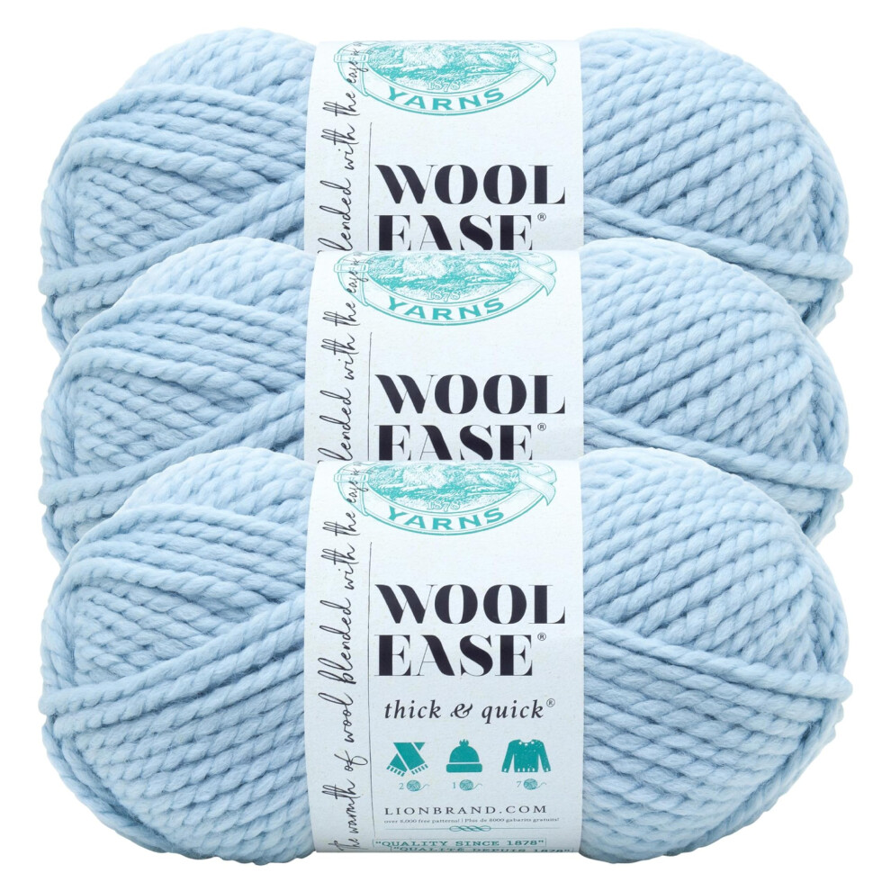 Lion Brand Yarn Wool-Ease Thick & Quick Yarn  Soft and Bulky Yarn for Knitting  Crocheting  and Crafting  3 Pack  Glacier