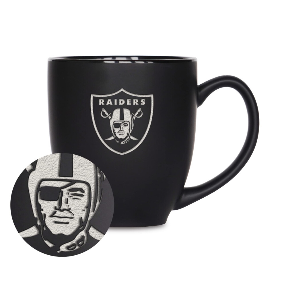 Rico Industries Nfl Football Las Vegas Raiders Main Bistrobecher Aus Mattschwarzer Keramik, 425 Ml, Lasergraviert F R Hei E Oder Kalte Getr Nke-image