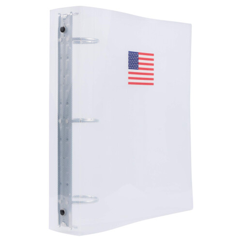 JAM PAPER Pasta de plstico de 2 polegadas - Pasta transparente com 3 argolas com bandeira americana - Vendida individualmente
