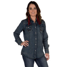 Camisa de Trabalho de Manga Longa Wrangler para Mulheres, Denim, X-Large