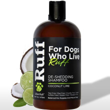 Ruff di Lillian Ruff Deshedding Dog Shampoo | Coconut lime | Vitamina E omega-3 aloe e olio di cocco | Allevia per aver versato prurito e punti caldi