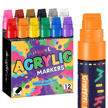 miikoul 12 Colors Jumbo Graffiti markerek nagy 15mm-es filchegy tarts akrilfestk tollak sznes markerek sziklafestshez Fa vszon veg Muanyag Ker