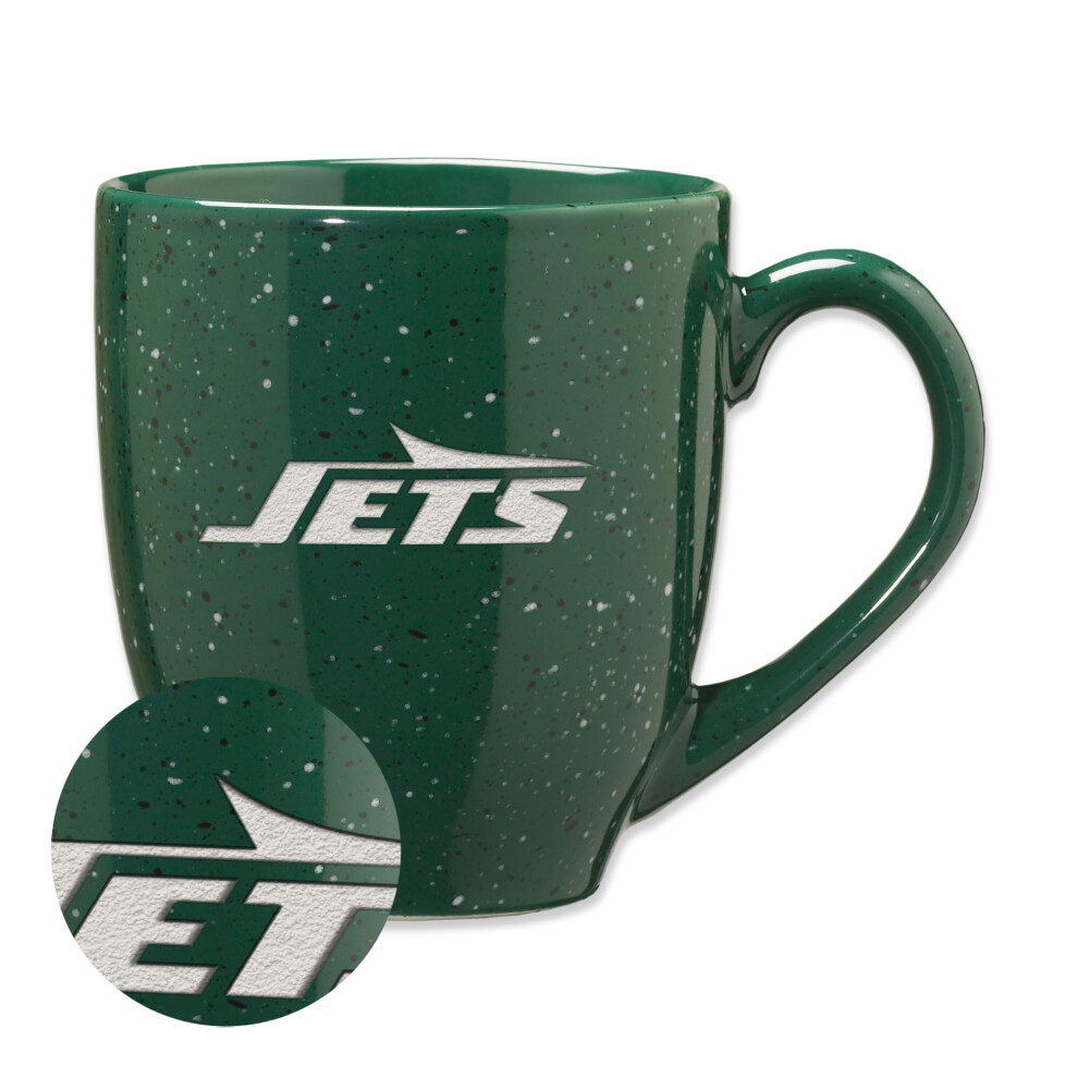 Tazza Da Caff In Ceramica Con Incisione Laser A Colori Della Squadra, Da 16 Once, Colore Verde, Con Motivo A Macchie, Motivo: New York Jets, Ric-image