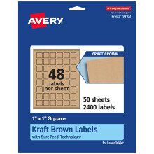 Avery Kraft Brown Square Labels with Sure Feed 1"""" x 1"""" 2 400 Kraft Brown Labels Print-to-The-Edge Laser/Inkjet Printable Labels
